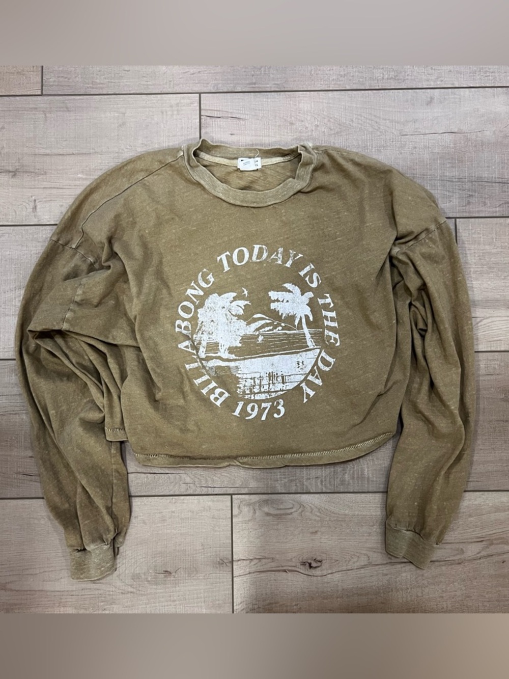Billabong Olive Green Vintage Graphic Crop Sweatshirt